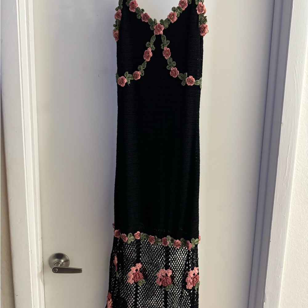 Elegant Black Dress with Pink Floral Accents